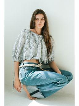 H&M - Women Blue Oversized Tie-Detail Blouse