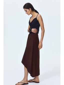 H&M - Women Brown Draped-Panel Asymmetric Skirt