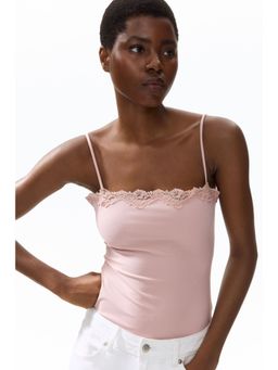 H&M - Women Pink Lace-Trimmed Strappy Body