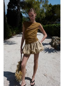 H&M - Women Beige Draped Boat-Neck Top