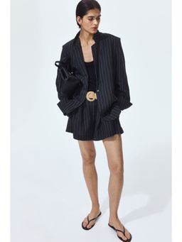 H&M - Women Blue Linen-Blend Single-Breasted Blazer