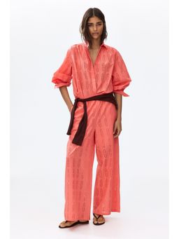 H&M - Women Pink Wide Broderie Anglaise Trousers