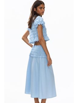 H&M - Women Blue Smocked-Waist Cotton Skirt