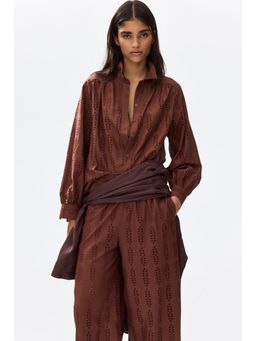 H&M - Women Brown Broderie Anglaise Cotton Shirt