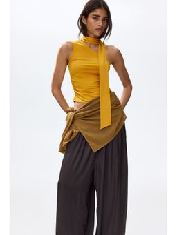 H&M - Women Yellow Scarf-Collar One-Shoulder Top