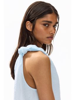 H&M - Women Blue One-Shoulder Seersucker Top