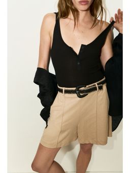 H&M - Women Beige Belted Tailored Shorts