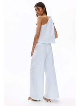H&M - Women Blue Wide Seersucker Trousers