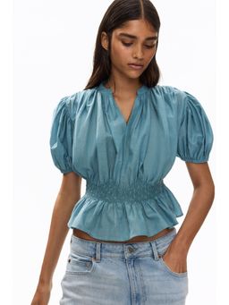 H&M - Women Turquoise Embroidered Cotton Blouse