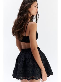 H&M - Women Black Broderie-Anglaise Drawstring Skirt