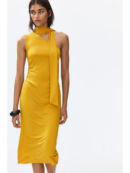 H&M - Women Yellow Scarf-Collar One-Shoulder Dress
