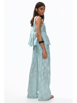 H&M - Women Turquoise Flared Jacquard-Weave Trousers