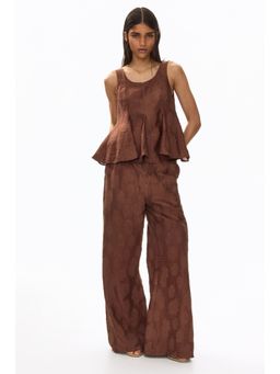 H&M - Women Brown Flared Jacquard-Weave Trousers