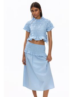 H&M - Women Blue Smocked Cotton Blouse