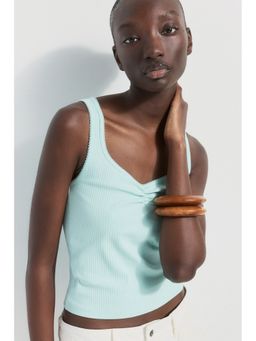 H&M - Women Turquoise Ribbed Cotton Vest Top