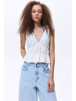 H&M - Women White Pointelle Jersey Top