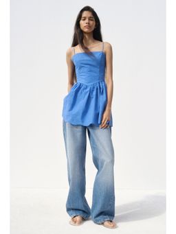 H&M - Women Blue Embroidered Flared-Skirt Dress
