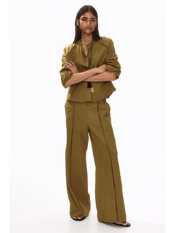 H&M - Women Green Lace-Inset Cotton Trousers