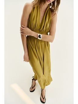 H&M - Women Yellow Flared-Skirt Halterneck Dress