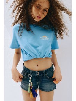 H&M - Women Blue Printed Cotton T-Shirt