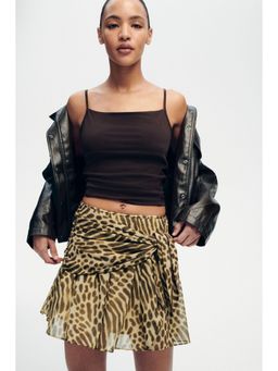 H&M - Women Beige Tie-Detail Flared Skirt