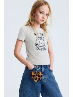 H&M - Girls Grey Printed Cotton T-Shirt