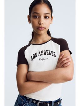 H&M - Girls White Printed Cotton T-Shirt