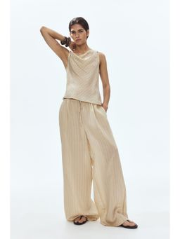 H&M - Women Beige Straight Drawstring Trouser