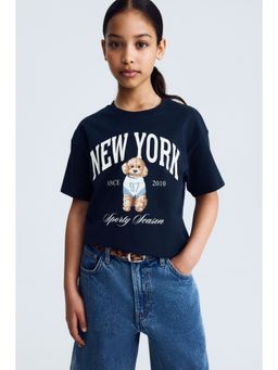 H&M - Girls Blue Printed Cotton T-Shirt