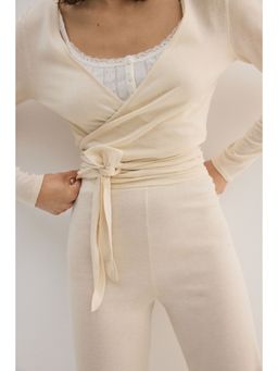 H&M - Women Beige Fine-Knit Wrap Cardigan