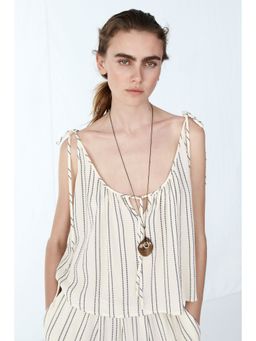 H&M - Women Beige Oversized Tie-Strap Top