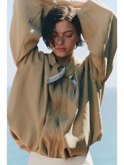 H&M - Women Beige Bubble-Hem Jacket With Scarf