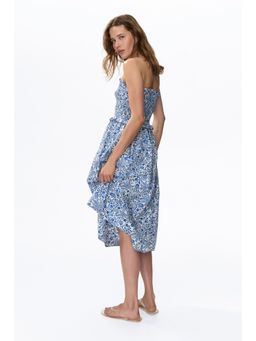 H&M - Women Blue Smocked-Bodice Bandeau Dress
