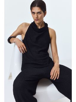 H&M - Women Black Crinkled Cowl-Neck Top