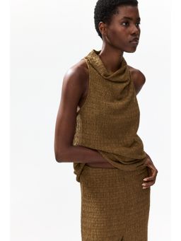 H&M - Women Beige Crinkled Cowl-Neck Top