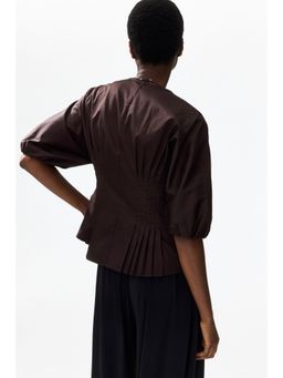 H&M - Women Brown Waisted Cotton Blouse