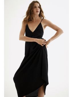 H&M - Women Black Crinkled Tie-Strap Dress