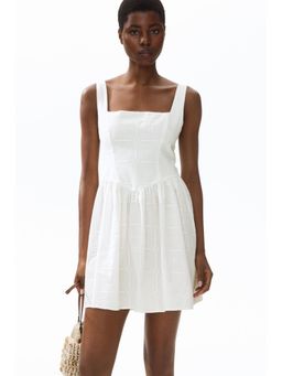 H&M - Women White Embroidered Flared-Skirt Dress