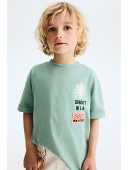 H&M - Boys Green Printed Cotton T-Shirt