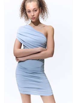 H&M - Women Blue Draped One-Shoulder Dress