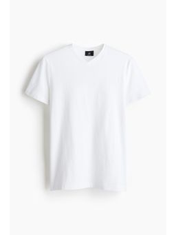 H&M - Men White Slim Fit V-Neck T-Shirt