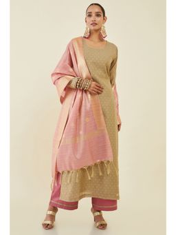Soch - Women Beige Chanderi Woven Dress Material (Set of 3)