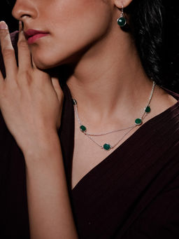 Divas Mantra - 92.5 Sterling Silver Hanging Gardens Sling Necklace with Green Chalcydony