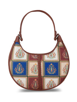 Zouk - Womens Floral Printed Handicraft Material and Vegan Leather Hobo Bag