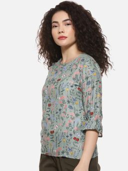 PINACOLADA - Grey Floral Round Neck Casual Top