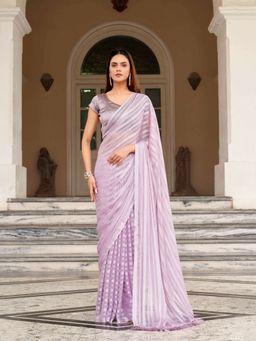 Tikhi Imli - Lavender Color Striped Saree with Unstitched Blouse