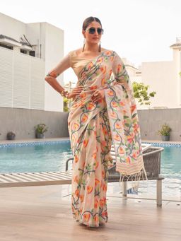 Tikhi Imli - Ready To Wear Cream Colored Woven Saree with Unstitched Blouse