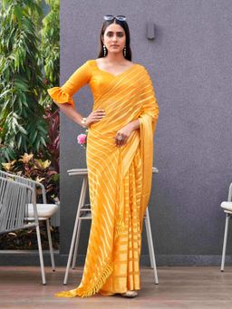 Tikhi Imli - Ready To Wear Yellow Striped Saree with Unstitched Blouse