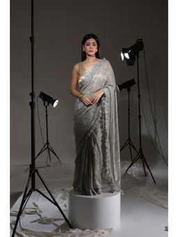 Tikhi Imli - Ready To Wear Grey Embellished Lycra Saree with Unstitched Blouse