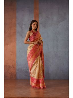 Tikhi Imli - Beige Colored Silk Blend Woven Saree with Unstitched Blouse